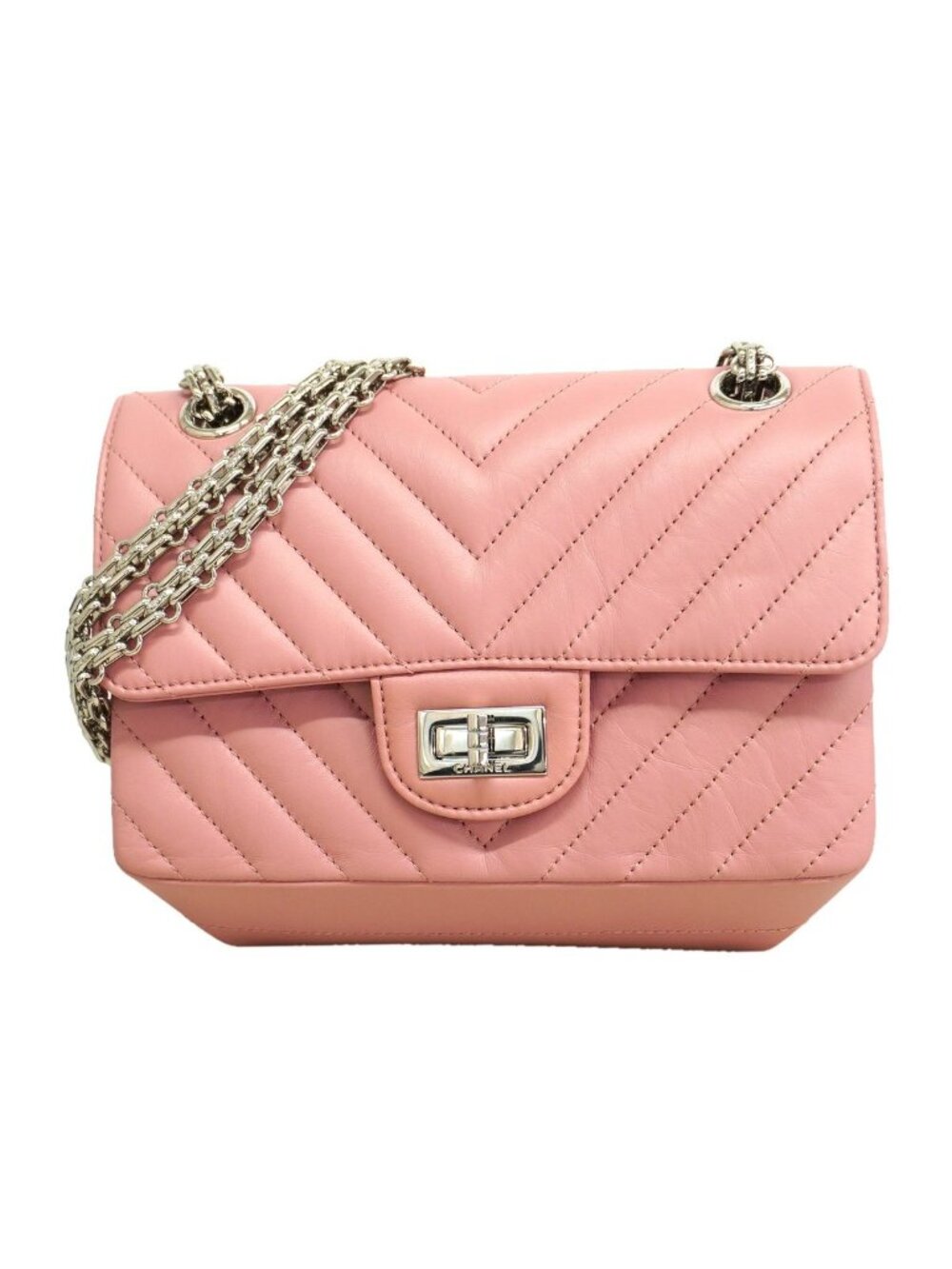 Chanel Shoulder Bag V-stitch 2.55 Leather Pink Silver